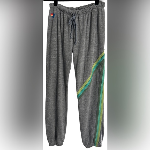 Aviator Nation Pants - *SOLD* AVIATOR NATION Rare Sweatpants- Heather Grey/ Green Stripes Size Small